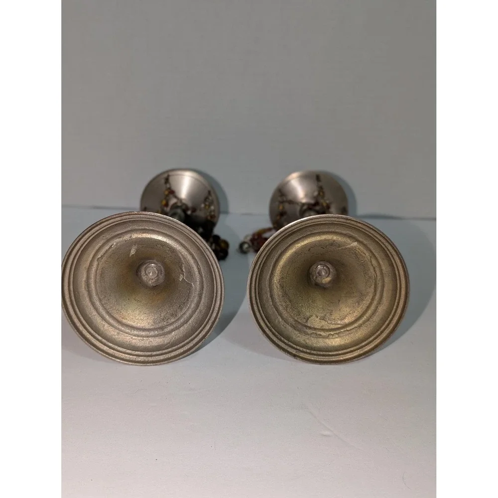 Vintage pair silver toned beaded dangles candle stick holders